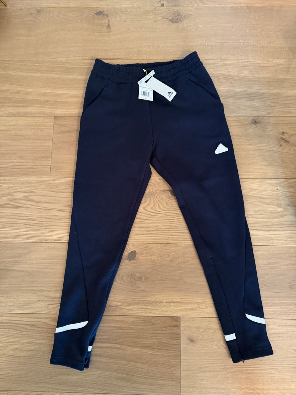 adidas Men’s Designed for Game Day Navy Blue Track Joggers with White Accents